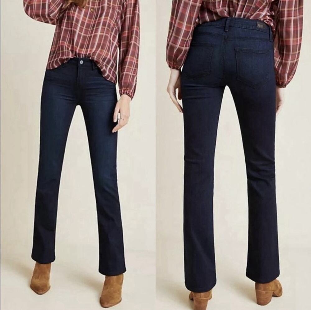 Paige Manhattan Boot Jeans 32 Illa Blue Dark Wash Mid Rise Bootcut Stretch 34x34